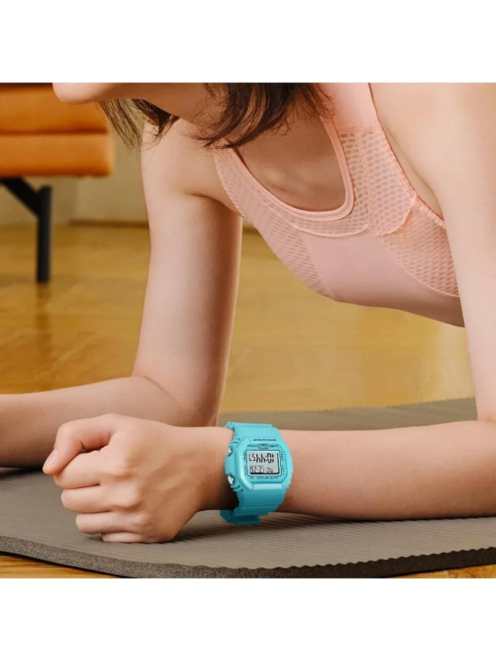 Women's Blue Digital Resistant Outdoor Luminous Waterproof Electronic Watch